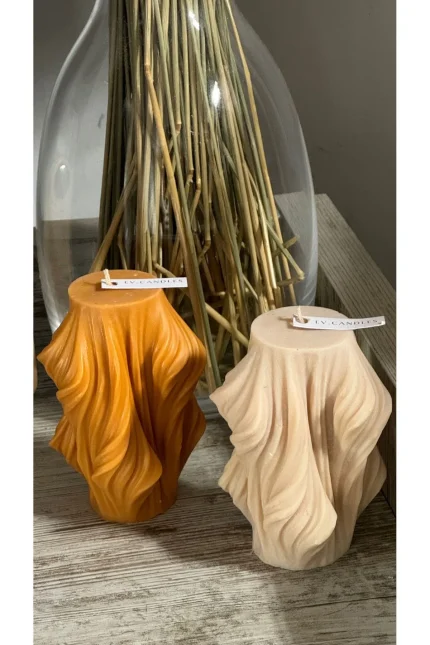 Dekoratif Dalgalı Sedir Ağacı Kokulu Soya Wax Mum Seti